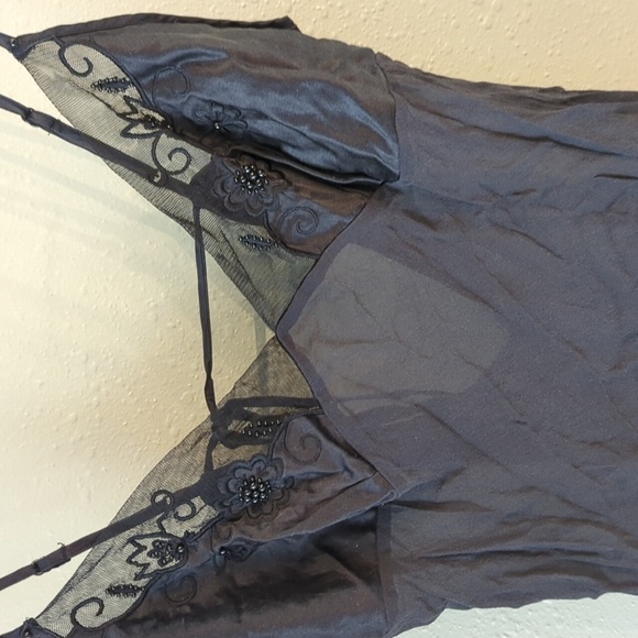 Y2K Victoria's Secret Black Strap Silk Collection Slip Mini Dress Beaded Vtg Y2K - Picture 4 of 11